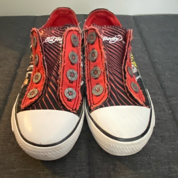 Don Ed Hardy Design Boys Size 1 Canvas Laceless Art to Wear Unique Shoes.Sz-1 - Picture 2 of 16